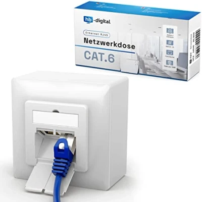 Abbildung von hb digital 4X CAT 6 Netzwerkdose für CAT.8 CAT.7 CAT.6A CAT.6 CAT.5 Verlegekabel mit 2X RJ45 Port Aufputz / Unterputz Datendose Universal EIA/TIA 568A&amp;B 8P8C Gigabit Ethernet RAL9003 Signalweiß