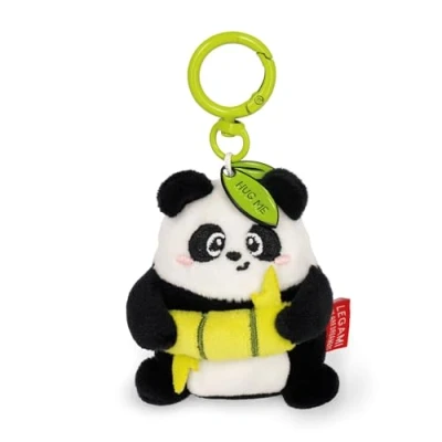 Abbildung von LEGAMI Super Soft! Panda Schlüsselanhänger, Plüsch Anhänger mit gravierter Nachricht und Karabinerhaken aus Zink, 7 x 11 cm, Schwarz, S