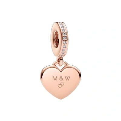 Abbildung von PANDORA Gravierbares Herz Charm Anhänger aus rosévergoldeter Metalllegierung mit Zirkoniasteinen verziert, Kompatibel Moments, 788761C01