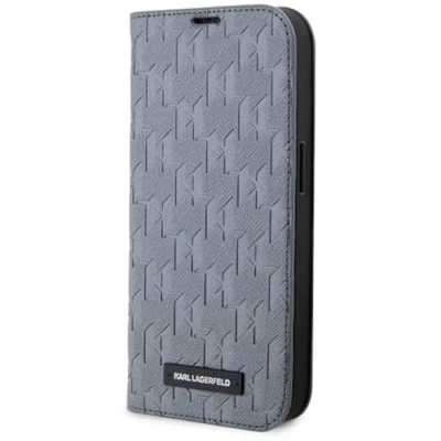 Abbildung von Karl Lagerfeld KLBKP14SSAKLHPG Hülle für iPhone 14 6.1&quot; Bookcase Silber Saffiano Monogram