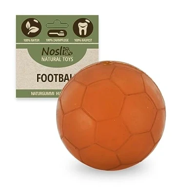 Abbildung von Nosli Natural Toys Football Premium Hundeball aus 100% Naturkautschuk Zahnpflege Kauspielzeug für Hunde Wurfball kleine &amp; große Hundespielzeug Ball Spielball (L)