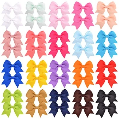 Abbildung von Jollybows 40 Stück Haarschleifen für Babys 6,1 cm Krokodilklemmen mit Ripsband Haarspangen Haarschmuck Mädchen Kinder Kleinkinder (Regenbogen Farbe)