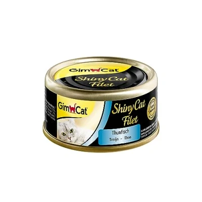 Abbildung von GimCat ShinyCat Filet Thunfisch Katzenfutter mit saftigem ohne Zuckerzusatz für ausgewachsene Katzen 24 Dosen (24 x 70 g)