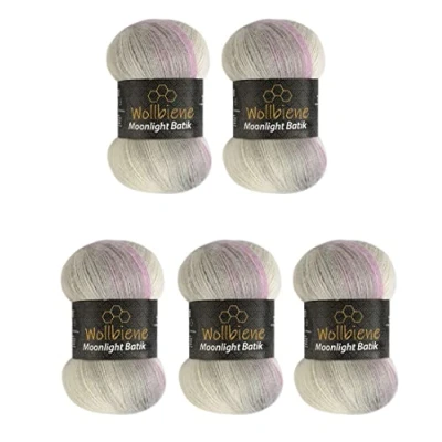 Abbildung von Wollbiene Moonlight Batik 5 x 100g Strickwolle 500 Gramm Wolle zum Stricken und Häkeln 20% türkische Farbverlaufswolle (2700 rose grau)