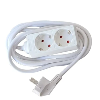 Abbildung von Steckdosenleiste weiß 2 Steckdosen Verlängerung ohne Schalter mit Kabel 3G 1,5 mm² 5 m deutsche (2 Steckdosen, 5M)