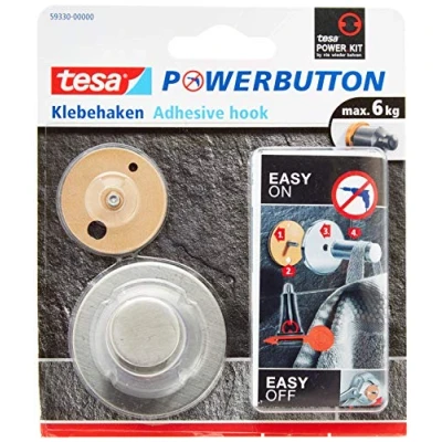 Abbildung von tesa Klebehaken POWERBUTTON Classic (x H) 50 mm x 31 Metall Inhal, (POWERBUTTON)