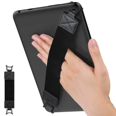 Abbildung von MoKo Handschlaufe für 9&quot; 11&quot; iPad/iPad Pro/iPad Air/Kindle Fire HD/Samsung/Lenovo Tablet, Elastisches Halteband Leicht und Tragbar Tablet Fingerhalterung Griff Halter, Schwarz Gurt,