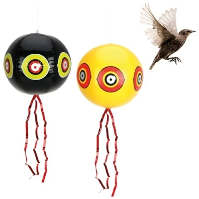 Abbildung von com four® 2X Vogelabwehr Ballon runde Vogelscheuche zum Aufhängen mit reflektierenden Augen und Knisterstreifen Vogelschreck für Stare, Krähen, Dohlen, Tauben (2 Stück Ballon)