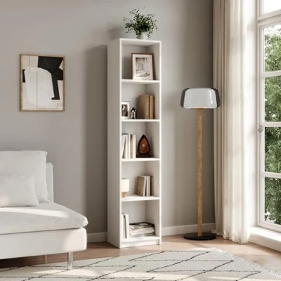 Abbildung von Home Collective Bücherregal Aktenregal Standregal Raumteiler mit 5 offenen Fächern aus MDF Holz, in weiß, Breite 40 cm