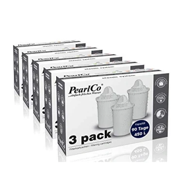 Abbildung von PearlCo Kalk und Wasserfilter Classic Filterkartuschen Universal Pack 15 für Glasfilter Fashion, Zubehör Brita u.