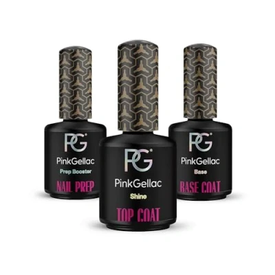 Abbildung von Pink Gellac UV Nagellack Set 3 Stück Basic Refill 3x 15 ml Shellac Base und Top Coat mit Prep Booster Nail Made in Holland