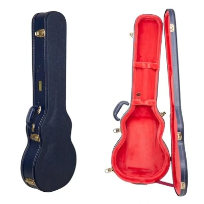 Abbildung von Crossrock Relief Series Holzkoffer für Les Paul E Gitarren, mit stark strukturierter Oberfläche, Kunstfell in Nerzoptik, Edelstahlverschlüssen Ozeanblau (CRW630LOB)