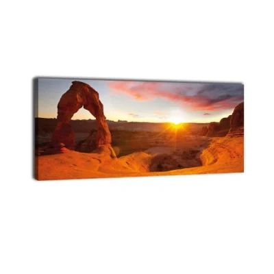 Abbildung von wandmotiv24 Leinwandbild Panorama Nr. 369 Delicate Arch 100x40cm, Keilrahmenbild, Bild auf Leinwand, Wüste Stein Strasse