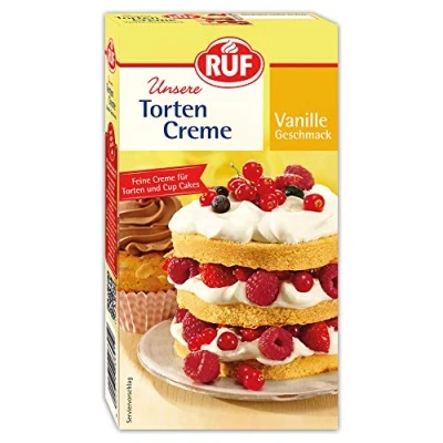 Abbildung von RUF Torten Creme mit Vanille Geschmack, luftig lockere feiner Note für und Cupcakes, vielseitg abwandelbar, glutenfrei, 100g