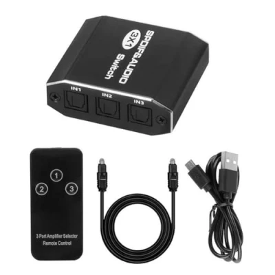Abbildung von Orolotay SPDIF Toslink Switcher 3 in 1 Out Digitaler Optischer Audio Splitter Wahlschalter 3x1 mit IR Steuerung, Unterstützt DTS AC3