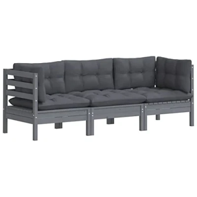 Abbildung von vidaXL Gartensofa 3 Sitzer, Gartenmöbel 2 Ecksofa 1 Mittelsofa mit Anthrazit Kissen, Modular Sofa Lounge Sitzgruppe für Garten Terrasse Balkon, Loungemöbel, Massivholz Kiefer