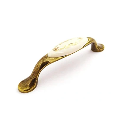 Abbildung von SO TECH® Venus Porzellangriff Möbelgriffe Cremefarbig mit Golddekor/Messingoptik antik BA 96 mm