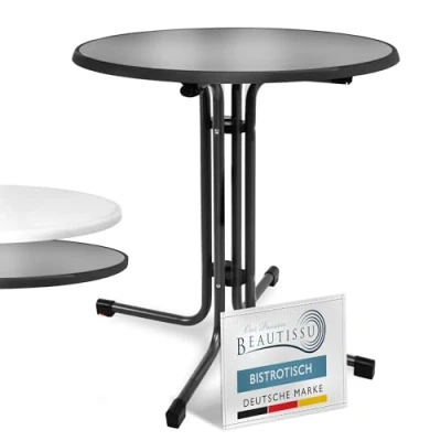 Abbildung von Beautissu Bistrotisch Outdoor Rund Ø 80 cm Wasserfest Beistelltisch Balkontisch Wetterfest Gartentisch Klappbar 70 hoch Campingtisch Partytisch Esstisch Gastro Schwarz Bistroni