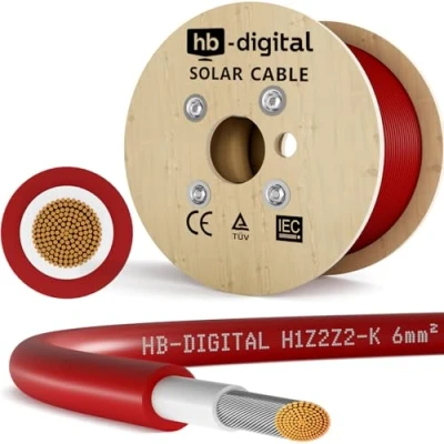 Abbildung von HB DIGITAL 200m Solarkabel H1Z2Z2 K TÜV Rheinland zertifiziertes 6mm² flexibel UV PV Kabel reines Kupfer 1500V DC für Solarpanel inkl. 0% MwSt. gem. § 12 Abs. 3 UStG Rot