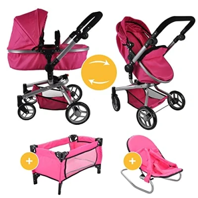 Abbildung von Puppenwagen Buggy, Bett und Wippe, Puppen bis 50 cm. Bandits &amp; Angels