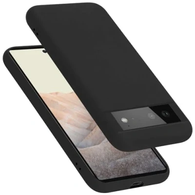 Abbildung von Cadorabo Hülle kompatibel mit Google Pixel 6 Silikon Handyhülle für Case aus flüssigem Kratzfeste und stoßfeste dünne TPU Schutzhülle Liquid SCHWARZ