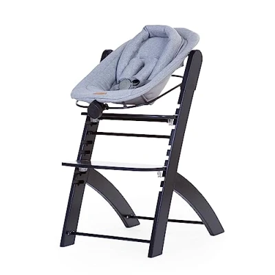 Abbildung von CHILDHOME, Neugeborenen Sitz, kompatibel mit Childhome Evosit Babyhochstuhl, ab Geburt, bis zu 6 Monaten, verschiedene Neigungen, 5 Punkt Gurt, Jersey 100% Baumwolle Ökotex, schwartz
