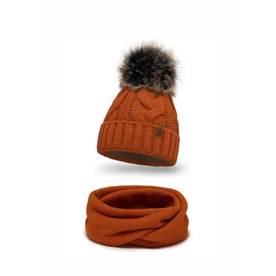 Abbildung von Vivisence 7014 Beanie AND LOOP Scarf SET Schlauchschal, Damen, Größe: One Size, Orange