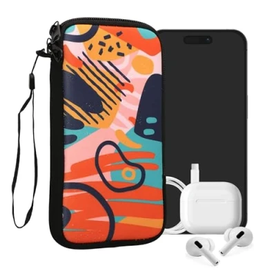 Abbildung von kwmobile Handytasche für Smartphones XL 6,7/6,8&quot; Neopren Handy Tasche Hülle Cover Case Schutzhülle Farbmuster Dunkelblau Orange Altrosa 17,2 x 8,4 cm Innenmaße