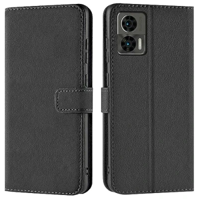 Abbildung von Verco Handyhülle für Motorola Edge 30 Neo Hülle, Bookcase Tasche Flipcover Case [Kartenfächer/Aufstellfunktion], Schwarz