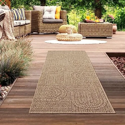 Abbildung von CARPETIA Außenteppich In &amp; Outdoor Teppich lang 80x250 cm Sisal Optik natürlich beige braun Garten Terrasse Balkon Küche