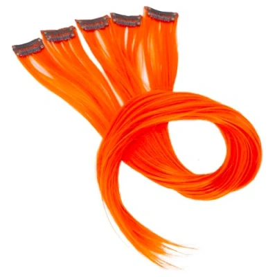 Abbildung von CAISHA 5 Teile Set 50cm Bunte Strähne Strähnchen Clip in Extension Haarverlängerung Glatt Langhaar Haarteil Orangerot BST132