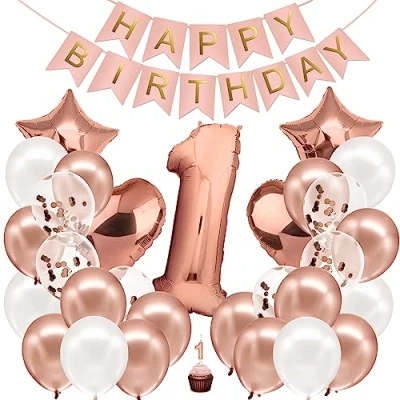 Abbildung von envami® Geburtstagsdeko Mädchen Rosegold Zahl 1. Geburtstag Happy Birthday Deko Folienballon 1 Luftballon Kindergeburtstag