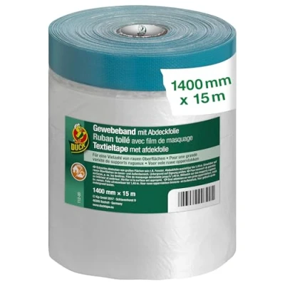 Abbildung von Duck Tape Gewebeband mit Abdeckfolie 1400 mm x 15 m Abklebeband Maler außen für Putzarbeiten Klebeband zum Abdecken &amp; Abkleben