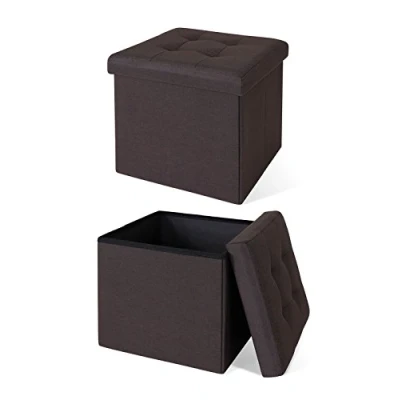 Abbildung von dibea Sitzhocker faltbar max 300 kg Leinen, 38x38x38 cm braun
