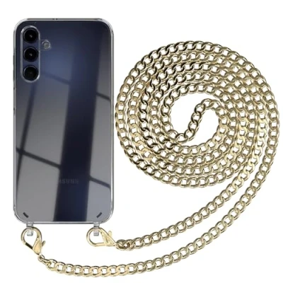Abbildung von EAZY CASE Handykette kompatibel mit Samsung Galaxy A15 Kette zum Umhängen für Hülle Band aus Silikon stoßfeste transparente Handyhülle als Fallschutz in Metall Gold