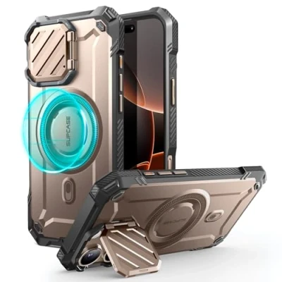 Abbildung von SupCase für iPhone 16 Pro Max Hülle mit Kameraschutz [Kompatibel MagSafe] Dünne Handyhülle Bumper Case Magnetische Schutzhülle Ständer [UB Mag XT] 6.9&#039;&#039; 2024 (Rotgold)