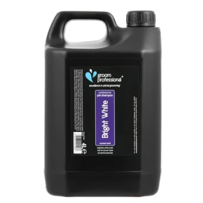 Abbildung von GROOM PROFESSIONAL Bright White Hundeshampoo Weißes Fell Tiefenreinigendes Shampoo für Hunde Hellt Auf Aufhellendes Entfernt Flecken und Gerüche, 4 Liter