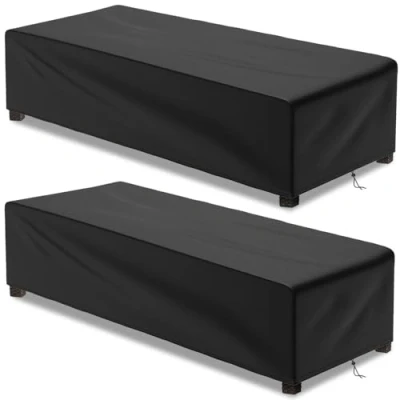 Abbildung von Bonna 2 Stück Gartenliege Abdeckung mit Verstellbarem Kordelzug, Wasserdicht, UV BesTändiges, Schwerlast 500D Oxford Sonnenliege Abdeckung, Schutzhülle für 200 x 68 30cm Schwarz