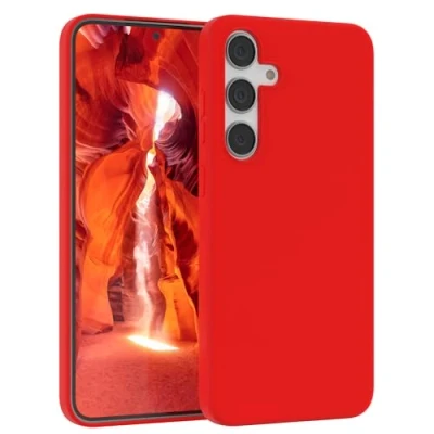 Abbildung von EAZY CASE Premium Silikon Handyhülle kompatibel mit Samsung Galaxy S24 Plus, Slimcover Kameraschutz und Innenfutter, Silikonhülle, Schutzhülle, Bumper, Handy Case, Hülle, Softcase, Rot