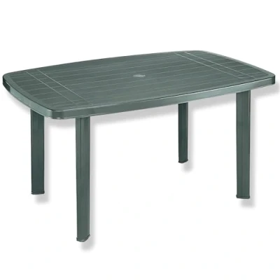 Abbildung von Tomaino Rechteckiger Gartentisch aus Kunststoff für den Außenbereich, Esstisch, Camping Loch Sonnenschirm, Beine abnehmbar 137 x 85 72 cm (grün)