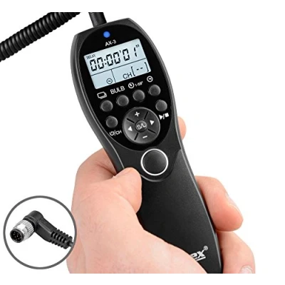 Abbildung von ayex Timer Fernauslöser AX 3 Kompatibel mit Nikon DC0 zB D850 D810 D810A D800 D800E D700 D500 D5 D4 D4S D300 Low/High Speed Serienbilder Langzeitbelichtung Bulb sowie zeitgesteuertes Auslösen