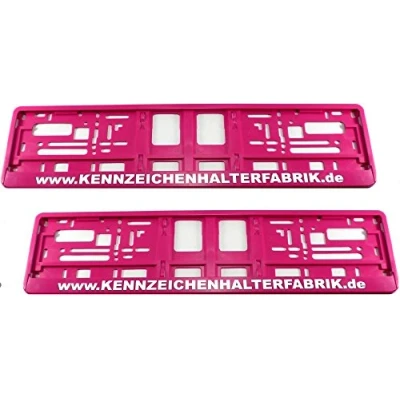 Abbildung von Satz (2 Stück) Kennzeichenhalter PINK MIT INDIVIDUELLEM WUNSCHTEXT! PREMIUMQUALITÄT! Werbung Text Spruch Beschriftung personalisiert
