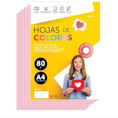 Abbildung von Buntes Papier A4 80g für Drucker &amp; Basteln, Farbige Blätter Kinder, Kreativprojekte, Karten Schule M office (100 Blatt, Hellrosa)