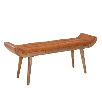 Abbildung von FineBuy Sitzbank Echtleder/Massivholz Bank Braun 125x50x38 cm Chesterfield, Design Polsterbank Flur, Lederbank Bettbank 2 Personen, Flurbank Modern
