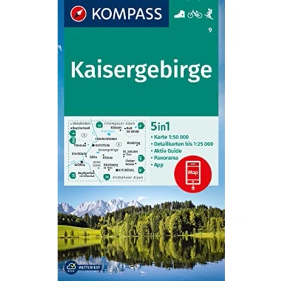 Abbildung von KOMPASS Wanderkarte 9 Kaisergebirge 1:50.000: 5in1 mit Panorama, Aktiv Guide und 1:25000 Karten, inklusive Kartenbereich zur offline ... in der App. Fahrradfahren. Skitouren.