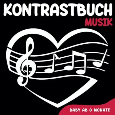 Abbildung von Kontrastbuch baby ab 0 Monate: Musik und Musikinstrumente, kontrastreiche Schwarz Weiß Bilder zur visuellen Entwicklung stimulation der Babyaugen von Geburt an.