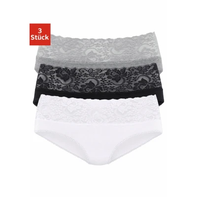 Abbildung von Lascana 3ER PACK Slip Weiß + schwarz graumeliert, Damen, Größe: 32/34, grau meliert