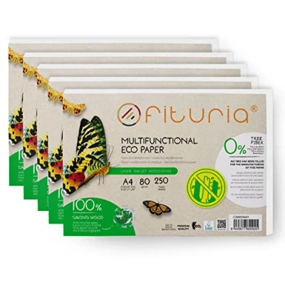 Abbildung von 80gr A4 Recyclingpapier, 250 Blatt 100% aus Recyclingpapier Packung mit DIN Blättern, natürliche Farbe geeignet für Laser und Tintenstrahldrucker Ofituria (5 Packung)