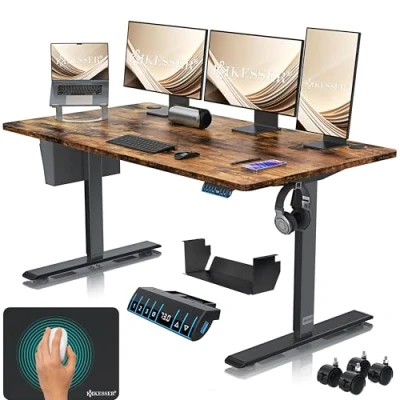 Abbildung von KESSER® Höhenverstellbarer Schreibtisch elektrisch 160cm x 70cm Ergonomisch Steh Sitz 3 Funktions Memory Steuerung Inkl. 360 Rollen &amp; USB Ladeanschluss Computertisch für Homeoffice