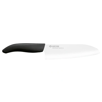 Abbildung von KYOCERA GEN Series Santoku Keramikmesser aus Hochleistungskeramik extrem scharf ultraleicht hohe Bruchfestigkeit handgeschliffen. Klingenlänge: 16 cm, Schwarz